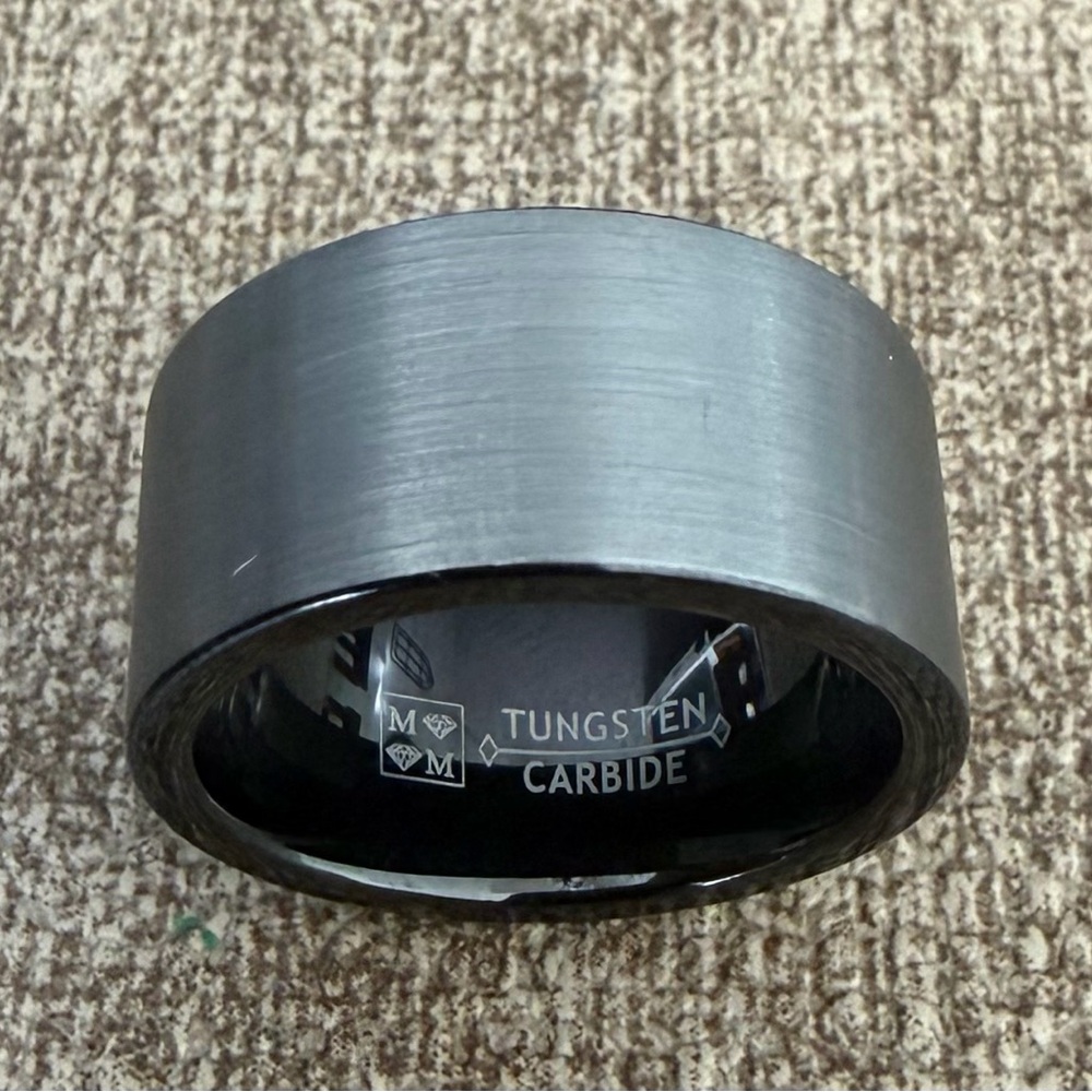 Men’s Tungsten Carbide Ring, 12MM, Brushed Silver, Size 10